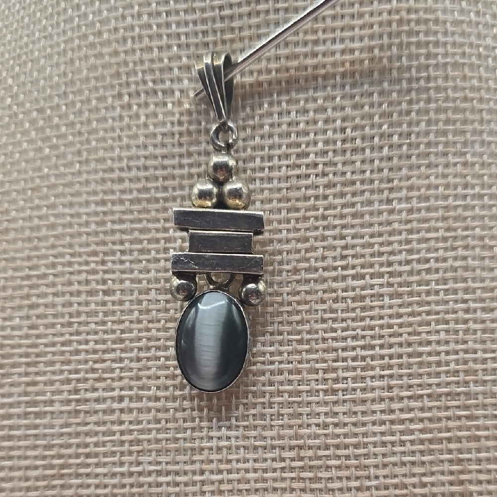 Sterling Pendant With Faux Grey Tiger Eye